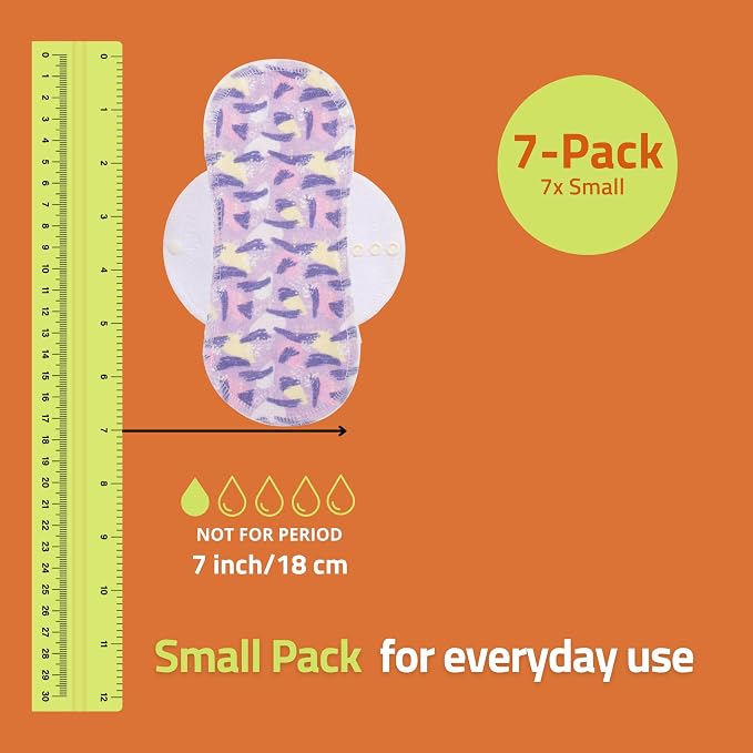 Non-Slip Reusable Organic Panty Liners for Women & Teens (Small 7-Pack) – 100% Breathable, High-Temp Washable Cloth Panty Liners for Vaginal Discharge – Soft Cotton Keep You Fresh & Dry for Daily Use