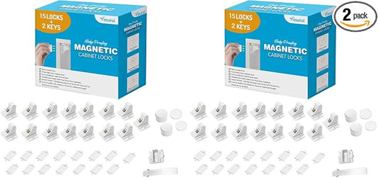 Vmaisi Baby Proofing Magnetic Cabinet Locks (15 Locks and 2 Keys) (Pack of 2)