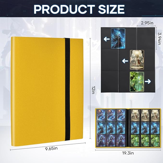 Trading Card Binder, Card Binder Album Folder Book Fit for MTG Baseball Football Sports Cards, Easy to Use Card Collection Binder (yellow, 360 Pockets)