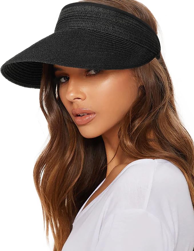 FURTALK Womens Sun Visor Hat Straw Sun Visors for Women Summer Packable Ponytail Beach Hats for Women Travel UPF 80+