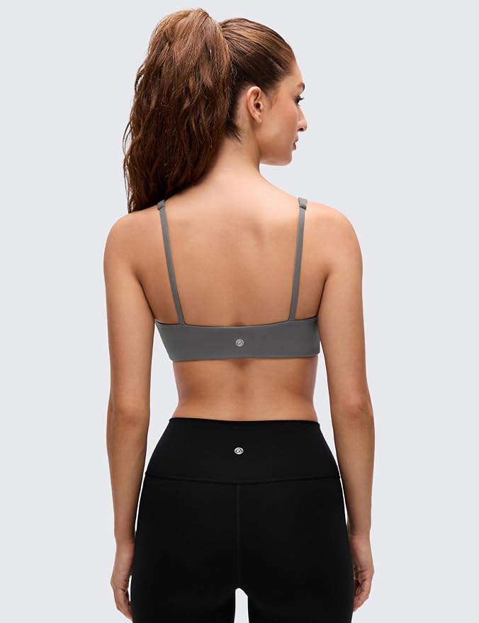 CRZ YOGA Butterluxe Square Neck Spaghetti Strap Sports Bras for Women - Low Coverage Yoga Wireless Padded Cami Crop Top