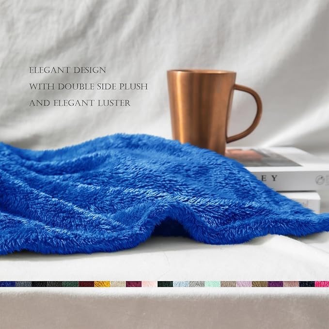 Exclusivo Mezcla Fuzzy Plush Fleece Bed Blanket Queen Size, Cobalt Blue | 90x90 Inches, Super Soft and Cozy Bed Blanket, Fluffy Decorative Bedding for Livingroom, Bedroom, All Season