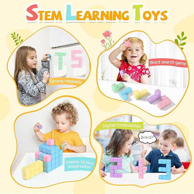 45PCS Magnetic Blocks Toddler Toys, Magnetic Building Blocks Magnet Toys for Kids Ages 1-3 3-5 4-8, Sensory Montessori Magnet Cubes Classroom Must Haves for Boys Girls Age 2-4