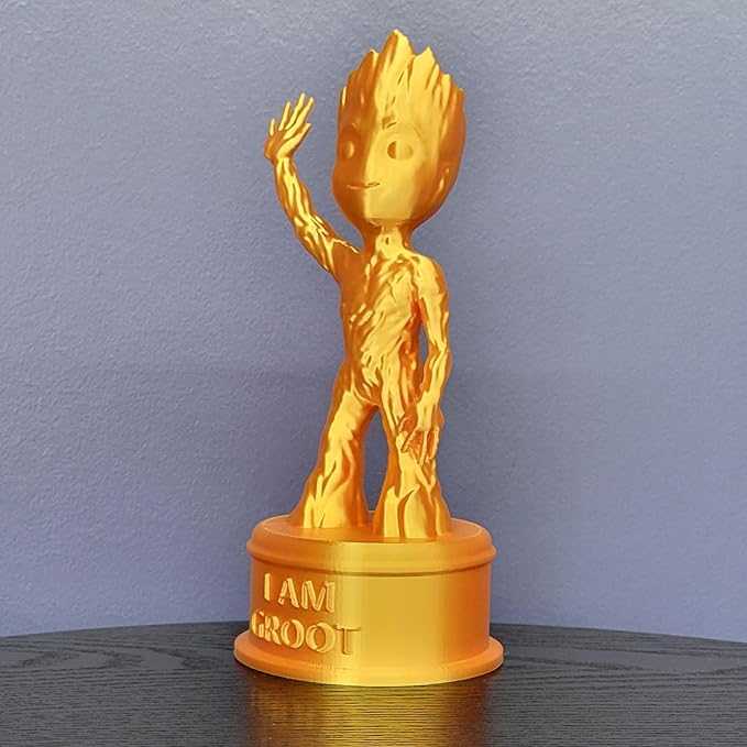 Znet3D Baby Groot 'I AM Groot' Trophy, 7.5 Inch, Multi-Color, Collectible Statue, Perfect Award or Gift (Silk Gold)