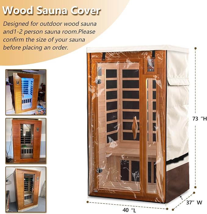 Outdoor Wood Sauna Cover,Sauna Covers with Separate Top Cover for Wood Home Spa Saunas,40" Lx37 Dx73 H with PVC Clear Door Design,Beige&Brown