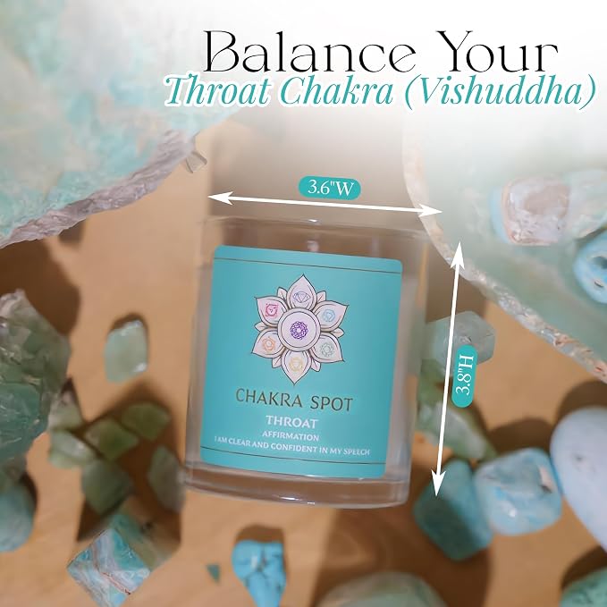 Spiritual Candle Relaxing - Vishuddha Throat Chakra for Communication Self Expression, Calming Aromatherapy with Eucalyptus, Camphor, Chamomile, Sage Oil, Beeswax & Coconut Wax - 8oz