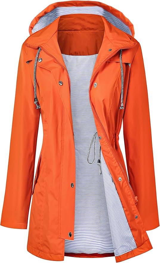 LOMON Raincoat Women Waterproof Long Hooded Trench Coats Lined Windbreaker Travel Jacket S-XXL
