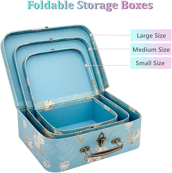 Decorative Box Set - 3 Storage Boxes with Lids, Keepsake & Trinket Boxes, Mini Luggage Gift Box, Vintage Suitcases Home Decoration