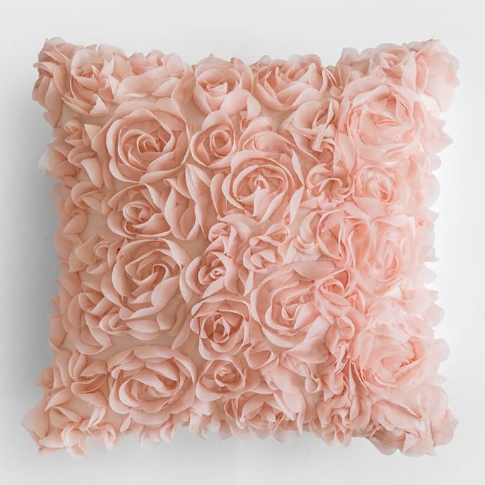 MIULEE Decorative Rose Flower Pillow Cover Pack of 1 Peach Pink 18x18 Inch | Cute Romantic Stereo Chiffon Throw Pillow Cover Aesthetic Solid Pillowcase for Girl Coquette Room Decor Coach Bedroom