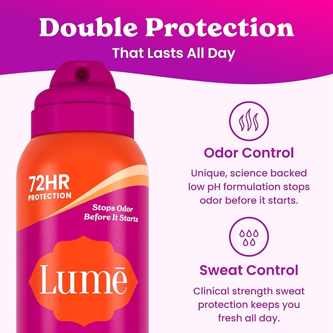 Lume Deodorant Plus Sweat Control - Invisible Spray - Extra Strength Antiperspirant For Underarms - 72 Hour Odor & Sweat Control - Baking Soda Free - 3pk (Soft Powder, Clean Tangerine, Vanilla Bliss)
