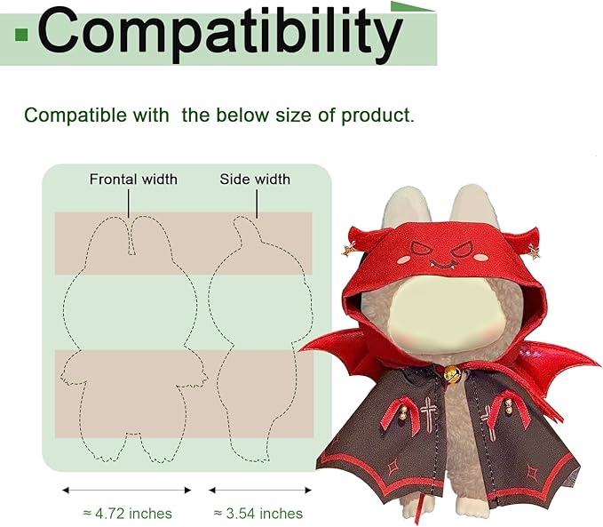 Vampire-Set for labubu clohtes (15cm & 17cm Monster Keychain-Macaron/Have a seat/Energy). Cute Halloween Doll Clothes Set for popmart Toys. Playful Doll Outfit for Photography & Display