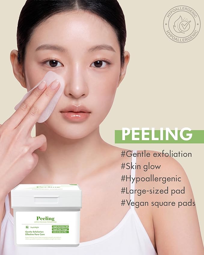 DERMAL Apple Peeling Toner Pads 80 Count – AHA BHA PHA Exfoliating Pads with 20% Korean Apple Fruit Water for Dull Rough Skin – Dual-Sided Vegan Tencel Pads with Tweezers (Korean Skincare)
