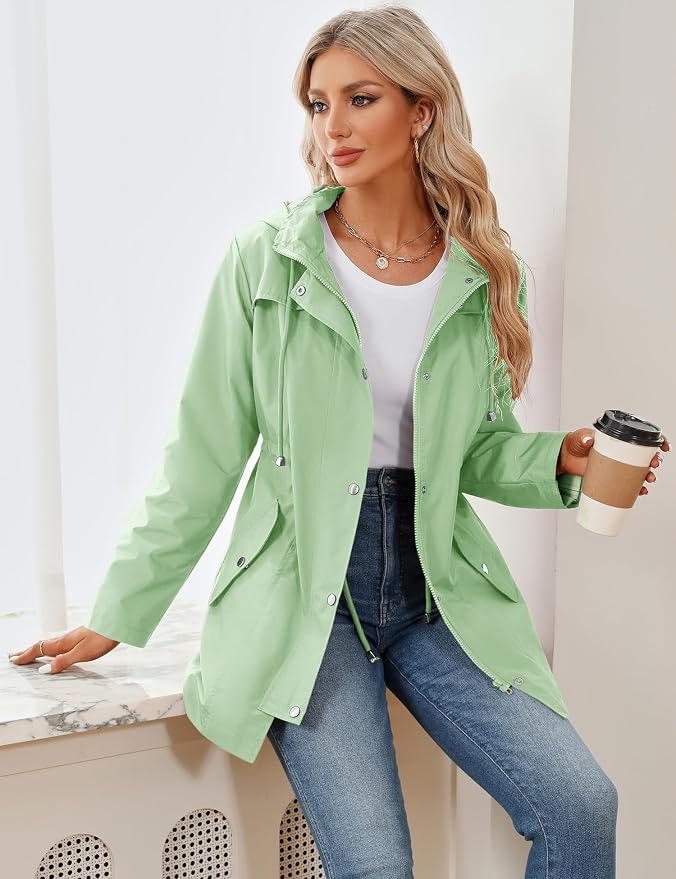 LOMON Women Waterproof Outdoor Hiking Raincoat Women Lined Rain Jacket Lightweight Hooded Jackets Trench Coats