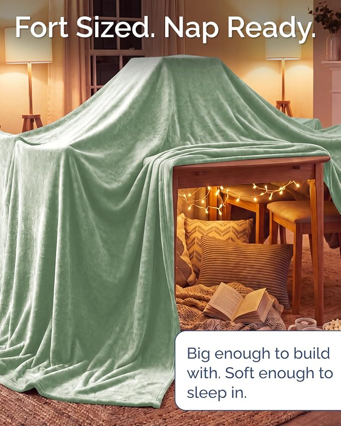 Ultra Soft Fleece Blanket Oversized King Size - Flannel Fleece Luxury Blanket - Lightweight for Couch Bed Chair - Thick, Warm and Breathable - All Season Cozy, Celadon