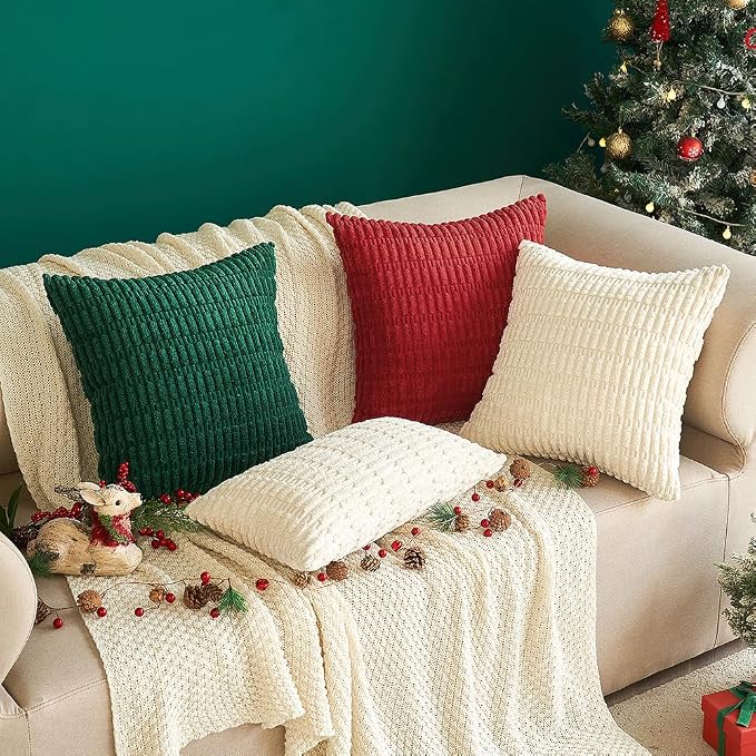 MIULEE Euro Sham Decorative Throw Pillow Covers 26x26 Cream White Pack of 2 | Soft Corduroy Boho Striped Pillow Covers Modern Farmhouse Home Decor For Sofa Living Room Couch Bed