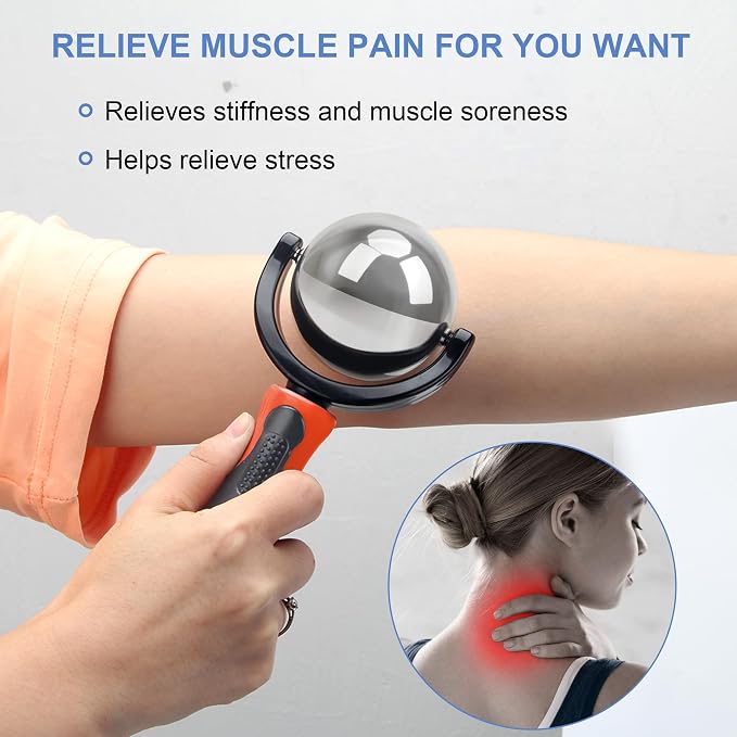 Catcan Cold Massage Roller Ball, Cold Therapy Relief, Portable Fitness Ice Roller Ball with Handle, Great Tool for Back/Neck Pain (Orange)