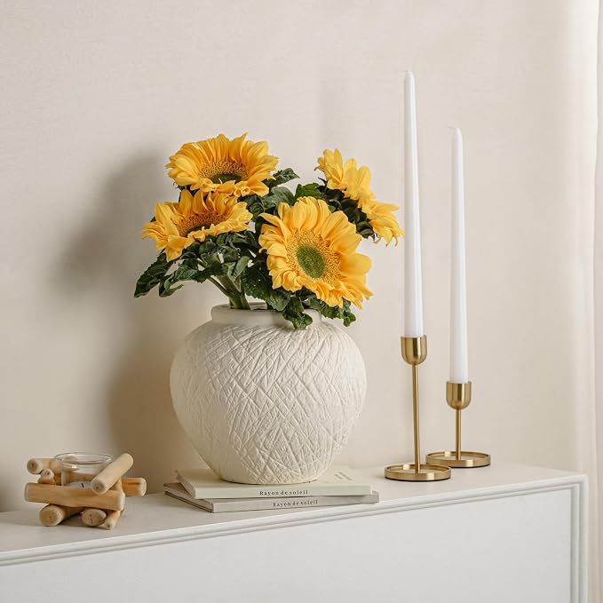 7.5in Round Ceramic Flower Vase, Modern Decorative Textured Vase Home Decor | Unique Rustic Farmhouse Terracotta Vases for Bedroom Living Room Table Centerpieces Shelf Cabinet Wedding Decorations