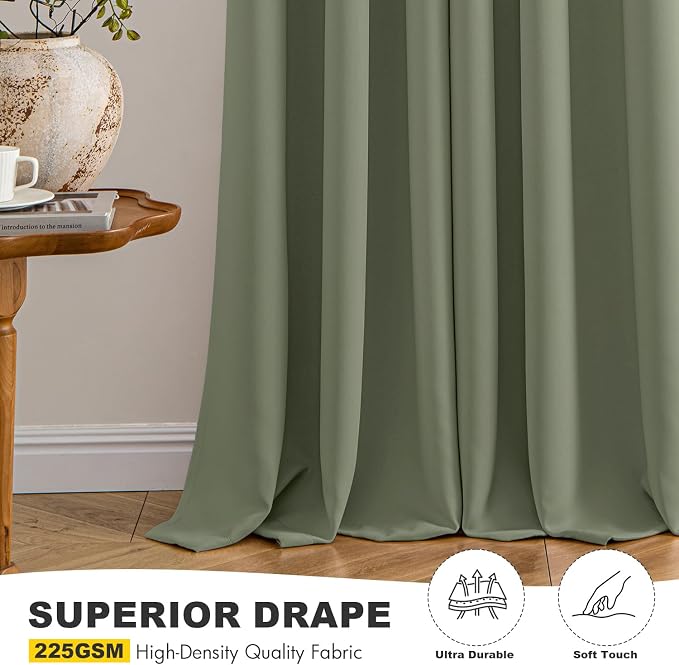 MIULEE Blackout Curtains for Bedroom 2 Panels 40 x 54 Inch Long Sage | Thermal Insulated, Living Room Darkening Grommet Drapes, Noise Reducing, Light Blocking Window Treatments