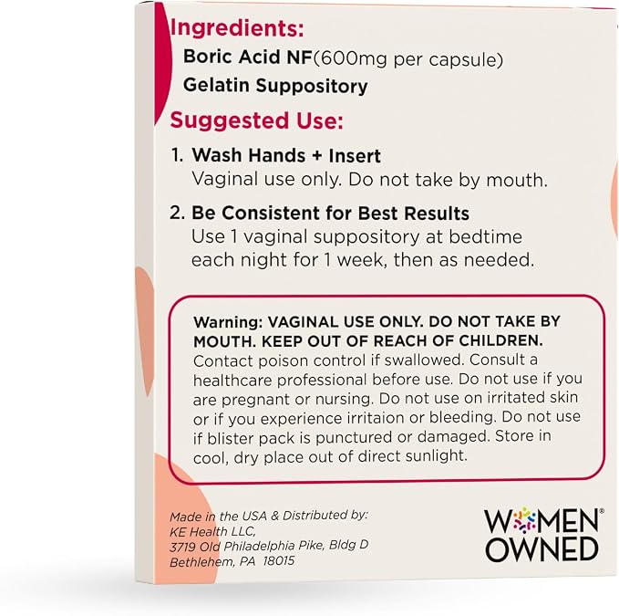 BoriCap Heale 600mg Boric Acid Suppositories | for Vaginal Odor | 15 Count | Made in the USA