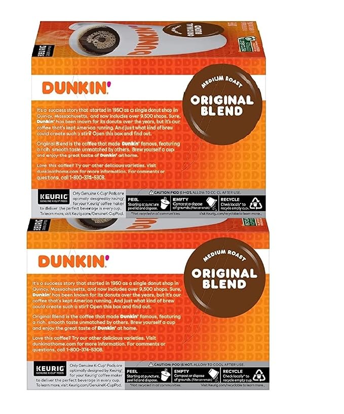 Dunkin Donuts Original Blend, Medium Roast Coffee K Cups - 144 Count