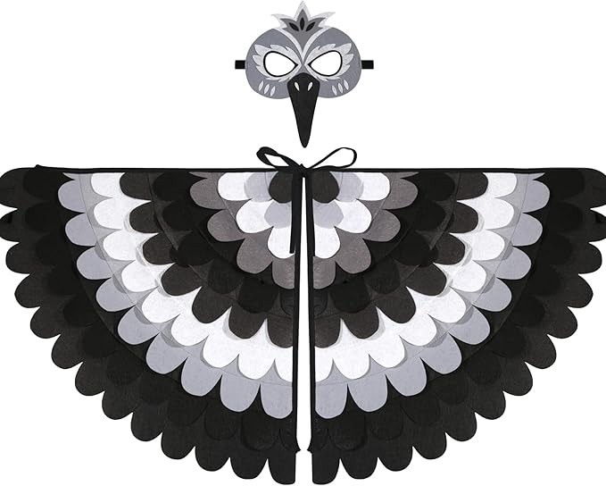 D.Q.Z Bird-Wings-Costume for Kids Dress Up, Felt Feathered Owl Parrot Chicken Animal Role Play Costume, Gift for Girl Boys