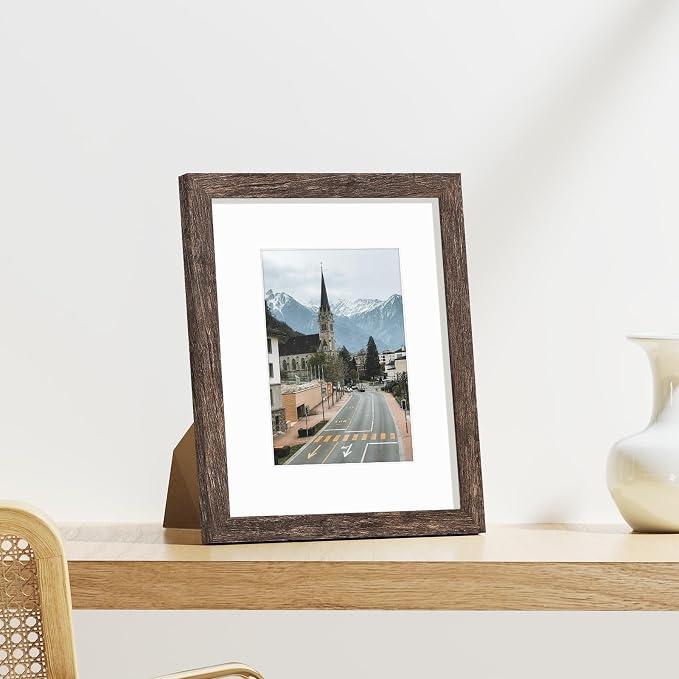Vittanly 8x10 Picture Frames Set of 9, Wall & Tabletop, Distressed Walnut | Display Pictures 5x7 with Mat or 8x10 without Mat, Small Photo Frames, Engineered Wood with Shatter Resistant Plexiglass