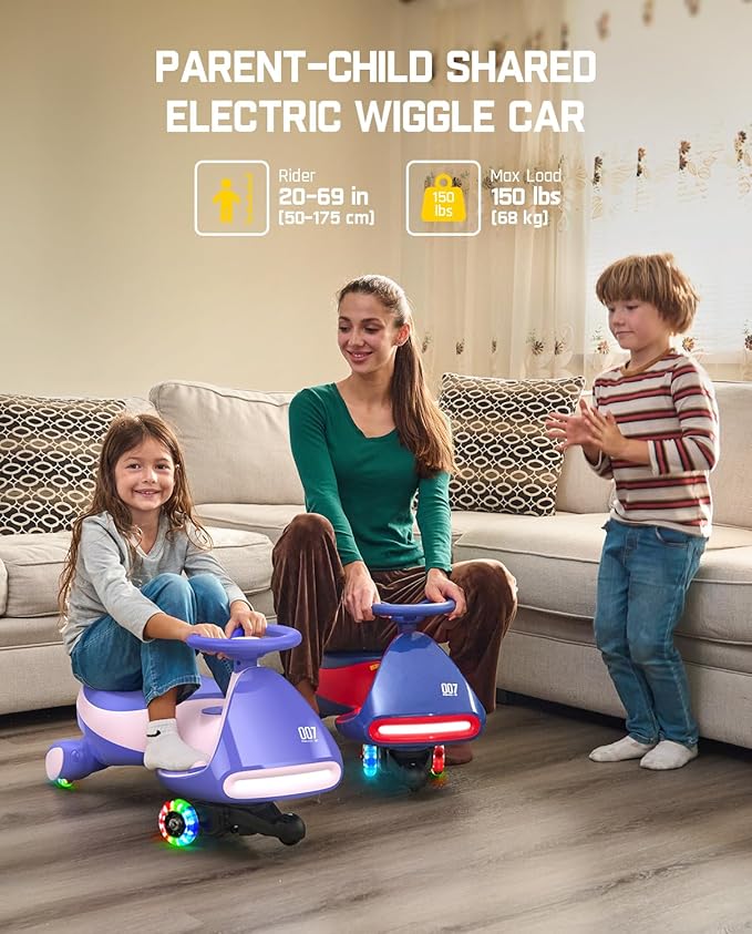 FanttikRide N7 Pro Electric Wiggle Car with Pedal, Rechargeable Battery, CyberWiggle, 2 in 1 Swing Car, 2 Speeds Max 4 Mph, Anti-Rollover, Flashing Wheels, Bluetooth, for Ages 3 and Up, 150 Lbs, Pink