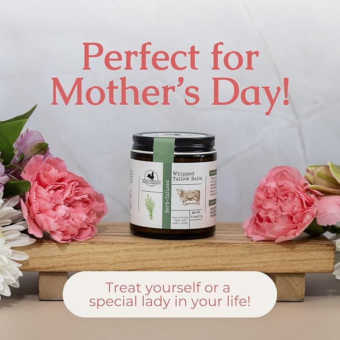 Hearth and Homestead: Handmade Whipped Tallow Balm (Herb-Infused/Unscented) - Large Jar - 2.6 oz