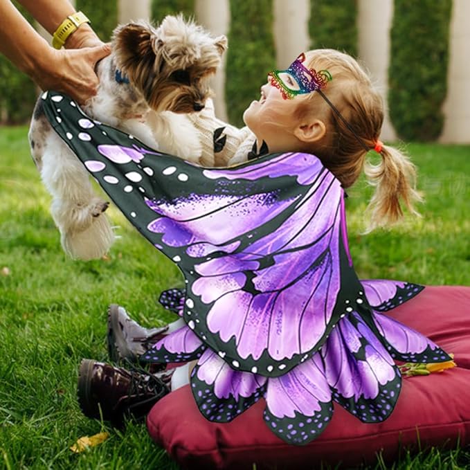 Kids Butterfly Wings Costume for Girls Fairy-Wings Toddler Dress Up Play Costumes Butterfly Skirt Set Mask Party Favors Gifts(Purple+skirt sets)