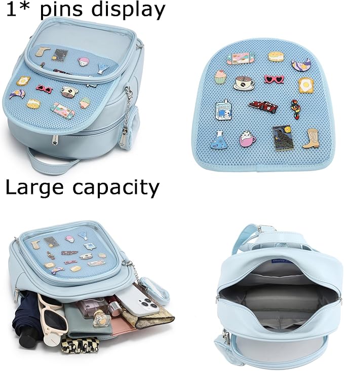 CHERRY SAUCE Kawaii Backpack PU Leather Ita Bag Aesthetic Cute Purse Pin Display