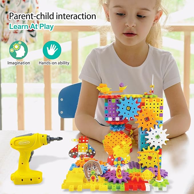 STEM Education Building Toys, 248 PCS Electric Gear Building Blocks Toys Set with Drill, Toddler Screw Toy, Kids Tool Set Construction Toy for Boys Girls Gifts Age 3+