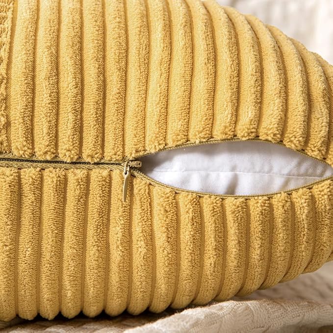MIULEE Golden Mustard Decorative Throw Pillow Covers for Couch 20x20 Inch | 2 Pack, Boho Farmhouse Pillow Covers, Soft Cross Corduroy Patchwork Textured Cushion Cases For Bed Sofa