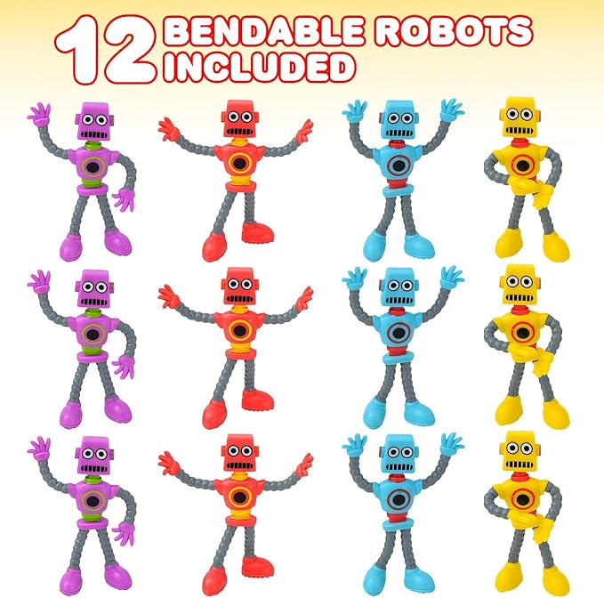 ArtCreativity Bendable Robot Figures, Set of 12 Flexible Men, Birthday Party Favors for Boys and Girls, Stress Relief Fidget Toys, Sensory Toys for Kids and Adults, Goody Bag Stuffers