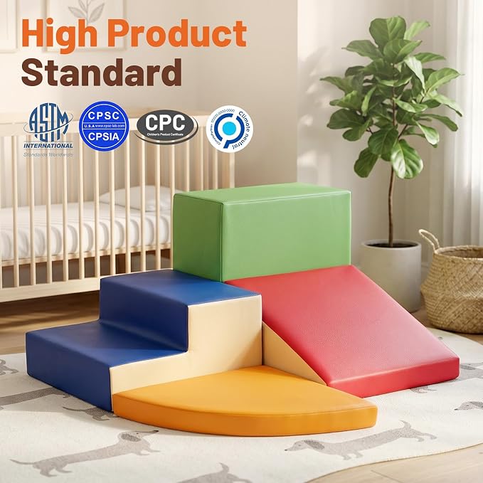TODIBY 4-Pieces Climbing Toys for Toddlers (XL Size): PU Leather - Soft Play Climbing for Toddlers - Extra Large Foam Climbing Blocks for Crawling and Sliding Indoor Playground for Kids