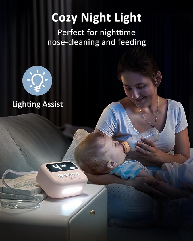 HEYVALUE Nasal Aspirator for Baby, Hospital Grade Nose Sucker with 9 Levels Suction, Night Light and Nursery Rhyme Soothing, Electric Nose Suction for Baby with Food-Grade Silicone Tips Pink