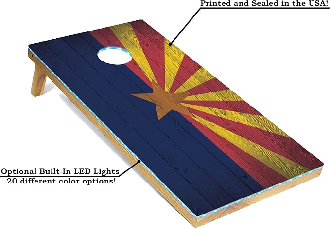 Tailgating Pros 4x2 Regulation Cornhole Boards Flag Set- Includes 8 Bean Bags, Carrying Cases, and Score Keeper - Optional LED Lights