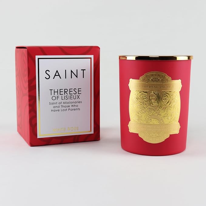 SAINT Therese of Lisieux Scented Candle with Prayer and Prayer Coin | Saint of Missionaries - Soy Coconut Aromatherapy Candle with 80 Hour Burn Time, Special Edition