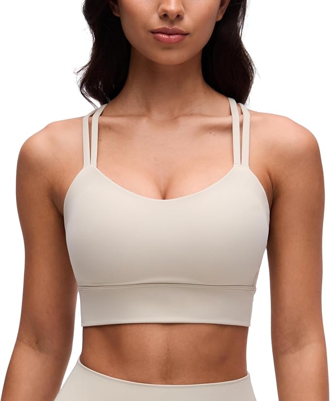 CRZ YOGA Softness Mold Butterluxe Strappy Longline Sports Bras for Women - Double Spaghetti Strap Workout Yoga Crop Top