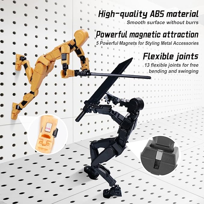Magnetic Action Figure Set,(Assembly Completed) Model 13 Action Figure Multi-Jointed Movable,Gift Box Packaging, a Great for Loved Ones and Friends. (Magnetic Black)