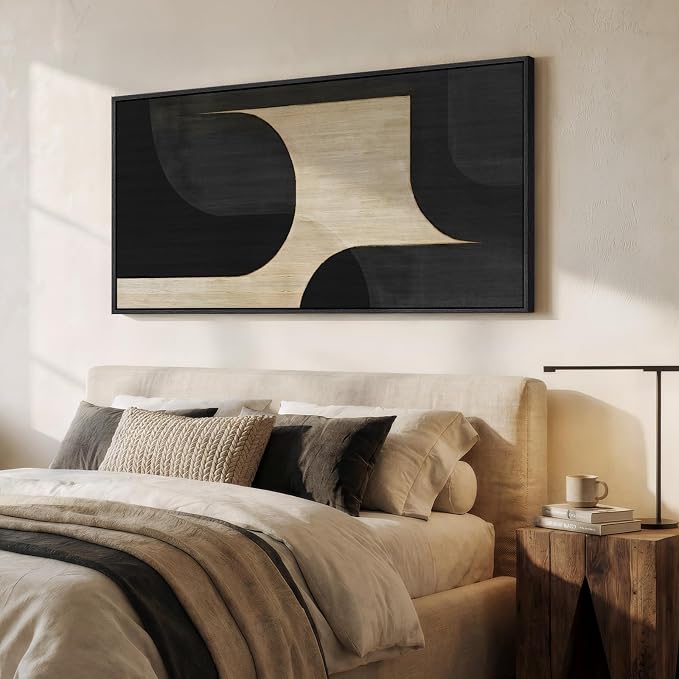 Large Framed Neutral Abstract Wall Art, Black Beige Vertical Canvas Prints Paintings Artwork for Walls, Modern Minimalist Geometric Pictures Wall Decor for Hallway Living Room Bedroom Entryway 30x60