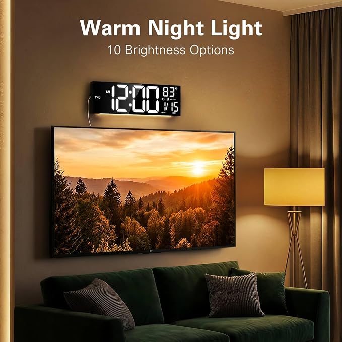 JALL 16" Large Digital Wall Clock with RGB Colors, Wall Clock for Living Room Classroom, Digital Clock with Temperature Timer, Classroom Decor for Teacher and School (Black, 16 inches)