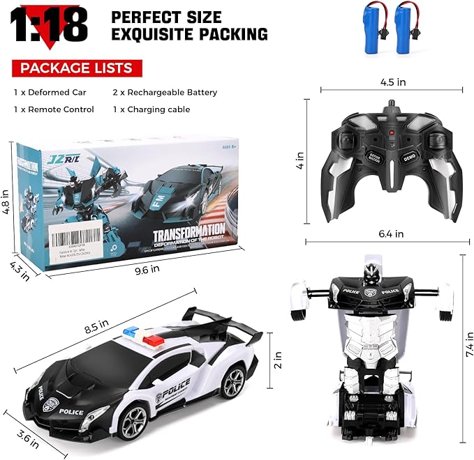 Blackma Remote Control Car-Transform, One-Button Deformation & 360°Rotating Drifting, Transform Robot RC Car with LED Light, Toy Gifts for 4 5 6 7 8 9 10 11 12 Years Old Boy (White)