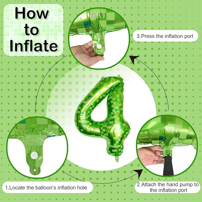 Number 4th Birthday Balloon Lime Green Pixel, 40 Inch Large Dark Kelly Green Number 4 Foil Balloons for Boys Four Year Old Birthday Video Game Forest Golf Theme St. Patrick's Day Party Decorations