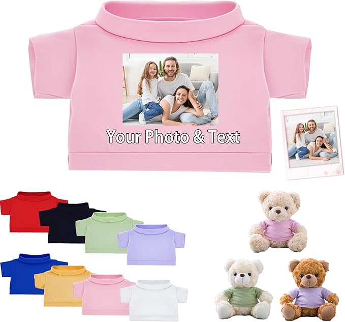 Personalized Teddy Bear Clothes with Photo Text, Custom Stuffed Animal Clothing Fit 8-16inch Stuffed Bear Clothes, Personalized Doll Clothing Make Your Own Plush Doll Shirt