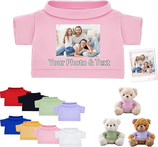 Personalized Teddy Bear Clothes with Photo Text, Custom Stuffed Animal Clothing Fit 8-16inch Stuffed Bear Clothes, Personalized Doll Clothing Make Your Own Plush Doll Shirt