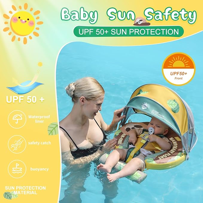 Baby Floats for Pool with Canopy Removable Sun Protection Canopy Mambobaby Float Non Inflatable Upgrade Add Tail Avoid Flip Waterproof Skin-Friendly Infant Swim Float 3-24 Months