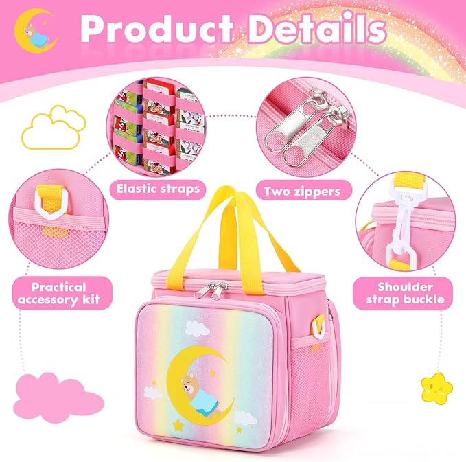 Carrying Case Compatible with Little Tikes Story Dream Machine Books Starter Set and Accessories,Portable Storage Bag for Story Books and Character with Handle and Shoulder Strap (Pink)