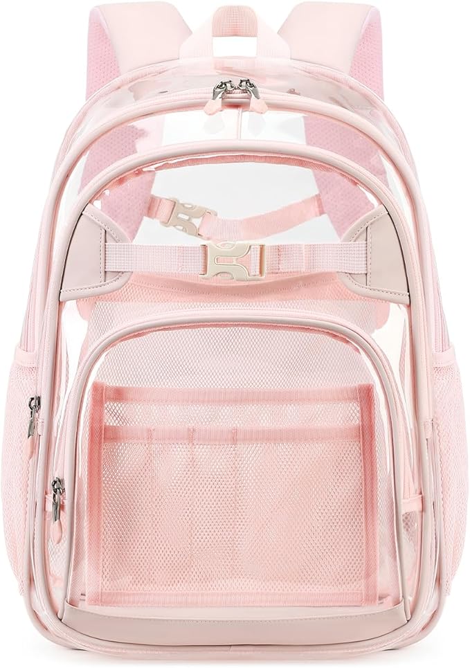Cusangel Clear Backpack for Girls kids,Pink tpu Heavy Duty 16in Transparent Bookbag for School,Student children Bag Stadium Approved See Through Backpack,Stitch Bag durability