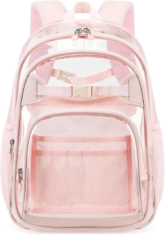 Cusangel Clear Backpack for Girls kids,Pink tpu Heavy Duty 16in Transparent Bookbag for School,Student children Bag Stadium Approved See Through Backpack,Stitch Bag durability