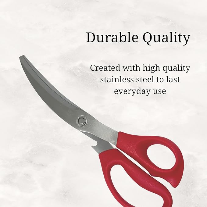 Korean BBQ Pork Belly Scissors, Meat, Chicken, Vegetables, High Strength Stainless Steel Grip-Excellent Barbecue Scissors, 9.5 Inch, Red